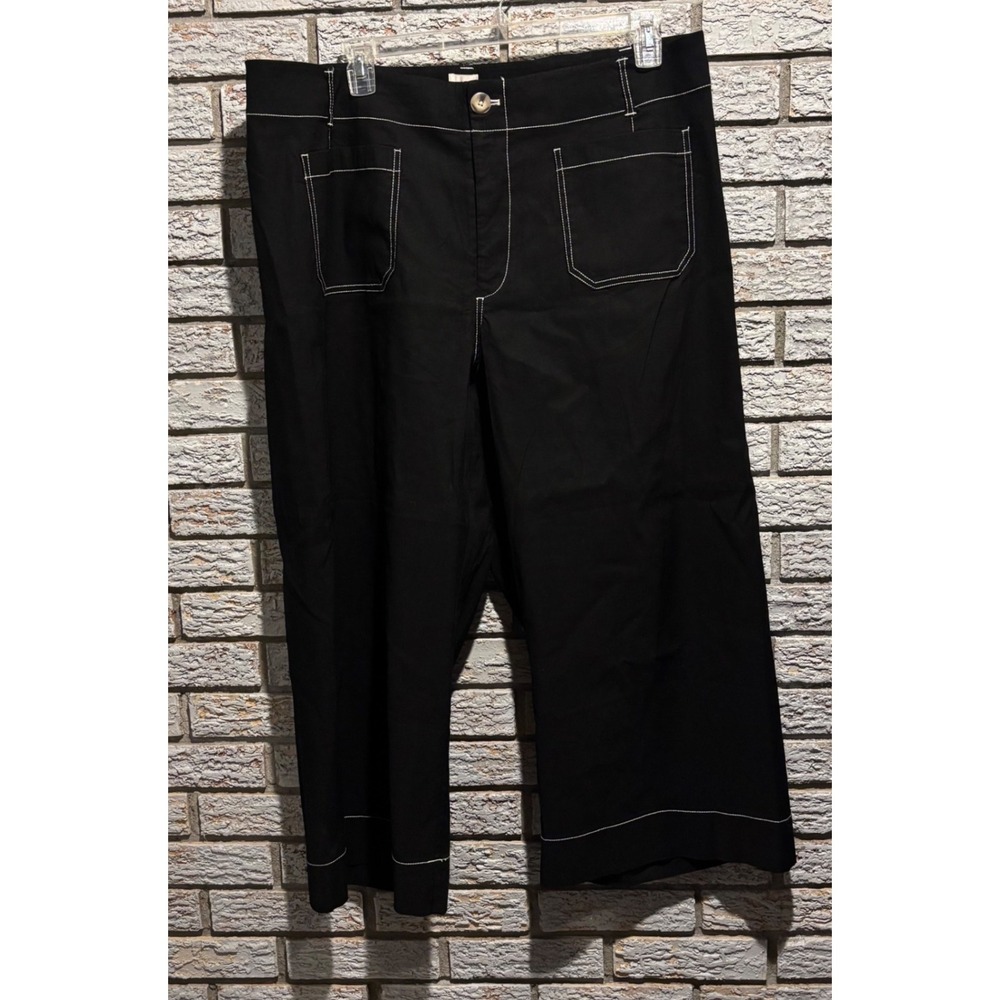 Maeve Black Wide Leg Pants with White Contrast Stitching
